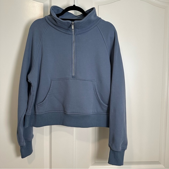 Cropped Pullover Fleece Quarter Zip Hoodie Blue- Size Large - Picture 1 of 7